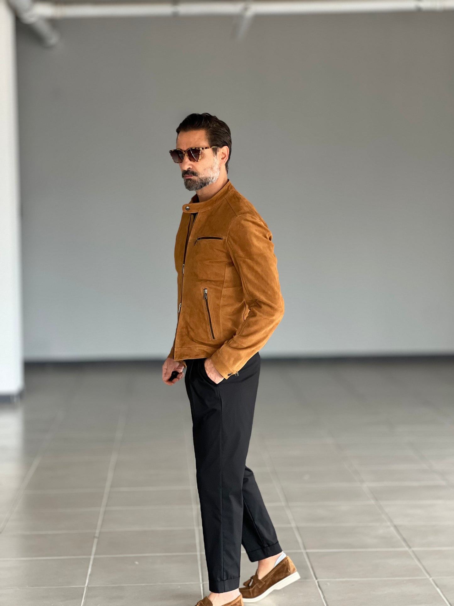 ECO-LEATHER BIKER WITH BLACK ON BLACK STUD