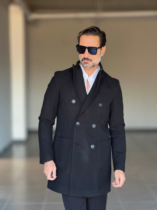 CAPPOTTO NERO DOPPIOPETTO LAVORAZIONE DIAGONALE