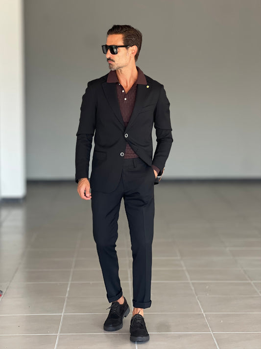 ABITO NERO FIAMMATO MONOPETTO VISCOSA E MISTI