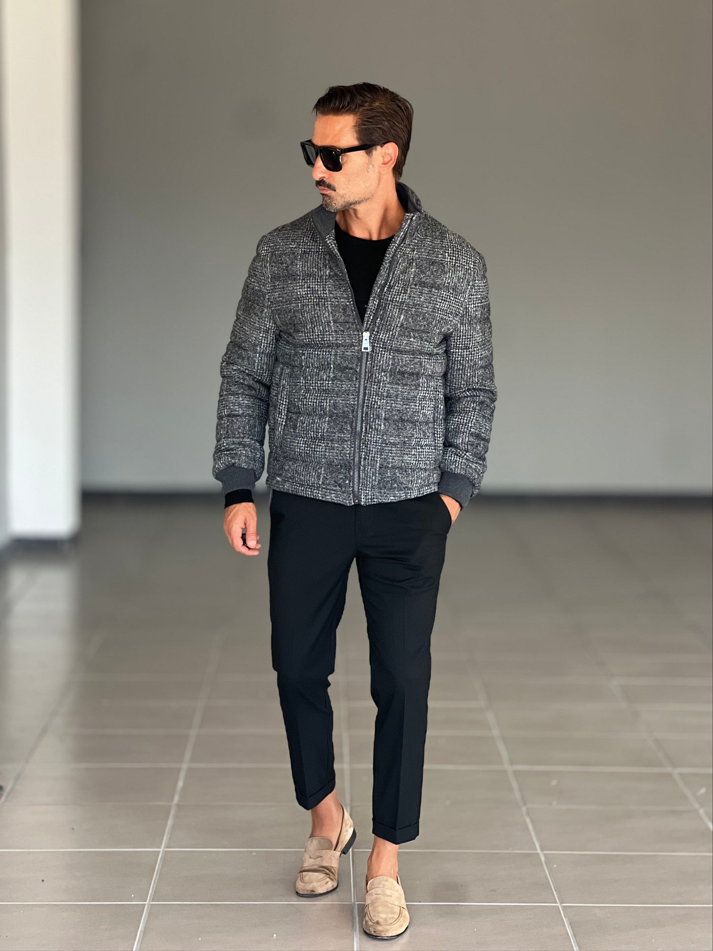 BLACK CHAIN VISCOSE TROUSERS