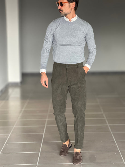 PANTALONE VERDE VELLUTO MILLERIGHE GAMBA DRITTA TASCA AMERICA