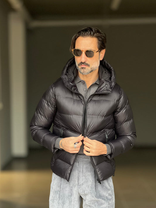 PIUMINO NERO TECNCO COLLO SCIARPA CAPPUCCIO TELAMIRA