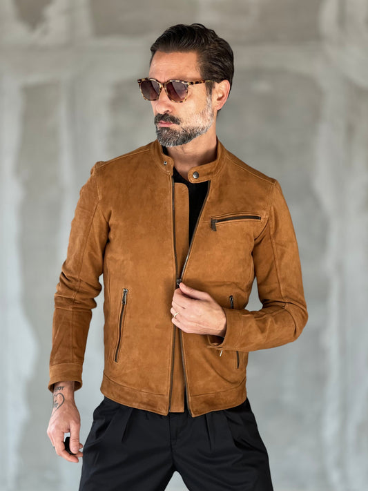 BIKER RENNA TABACCO VERA PELLA DOPPIA ZIP