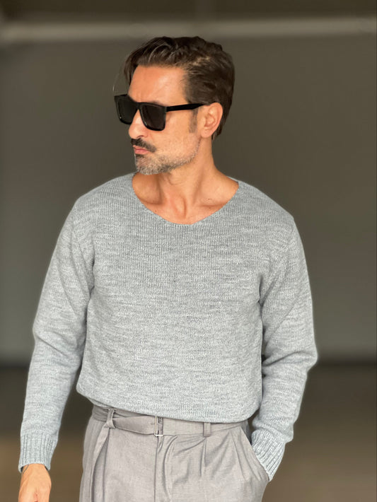 BLUE THREAD COTTON CREW NECK SWEATER