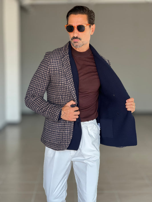 GIACCA KOON PIE DE POULE BLU E MORO