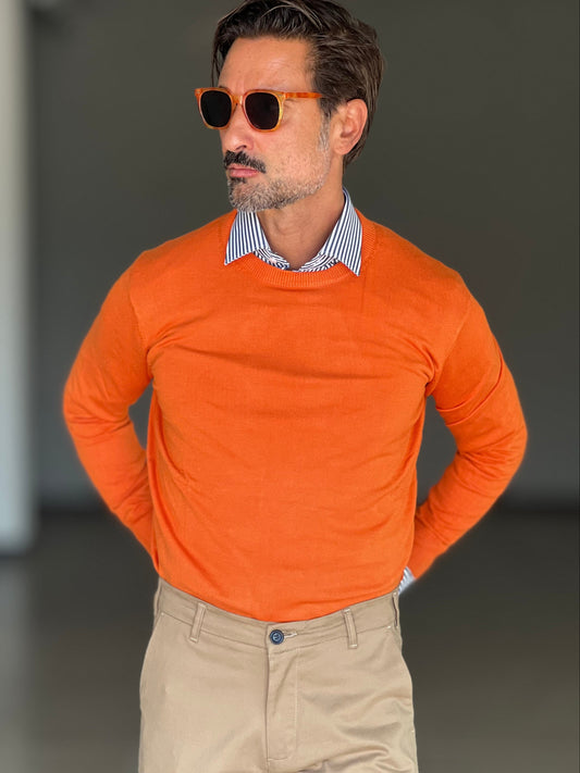 BLUE THREAD COTTON CREW NECK SWEATER