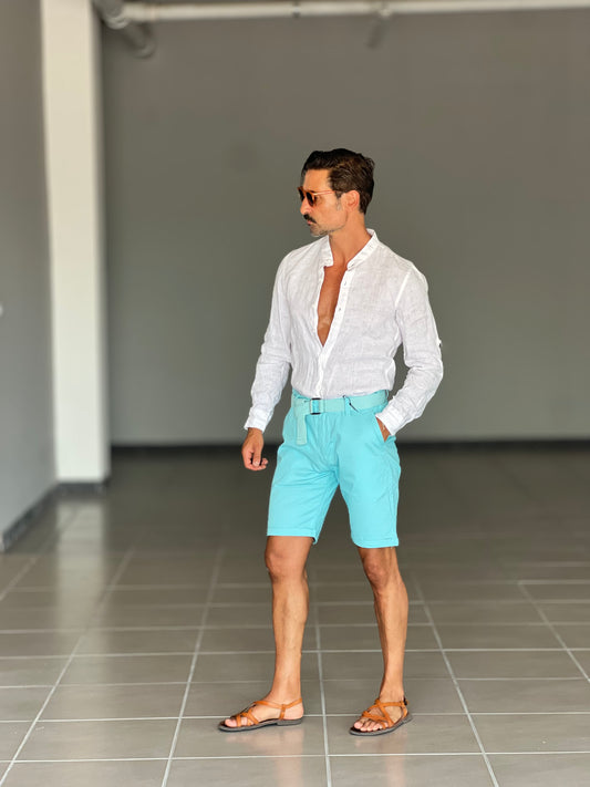 BERMUDA PANTALONE CELESTE MARE COTONE INSERTO CINTURA