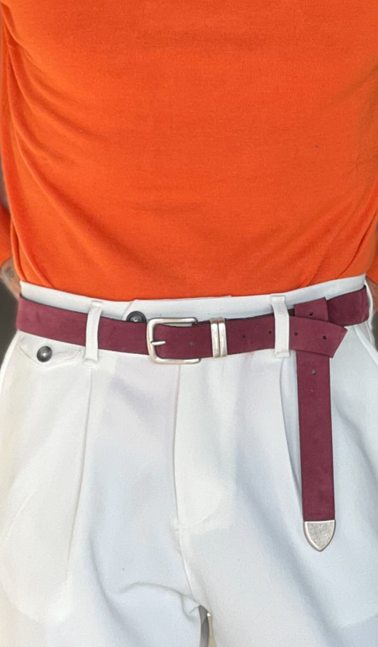 CINTURA CAMOSCIO PELLE PRUGNA FIBIA PICCOLA