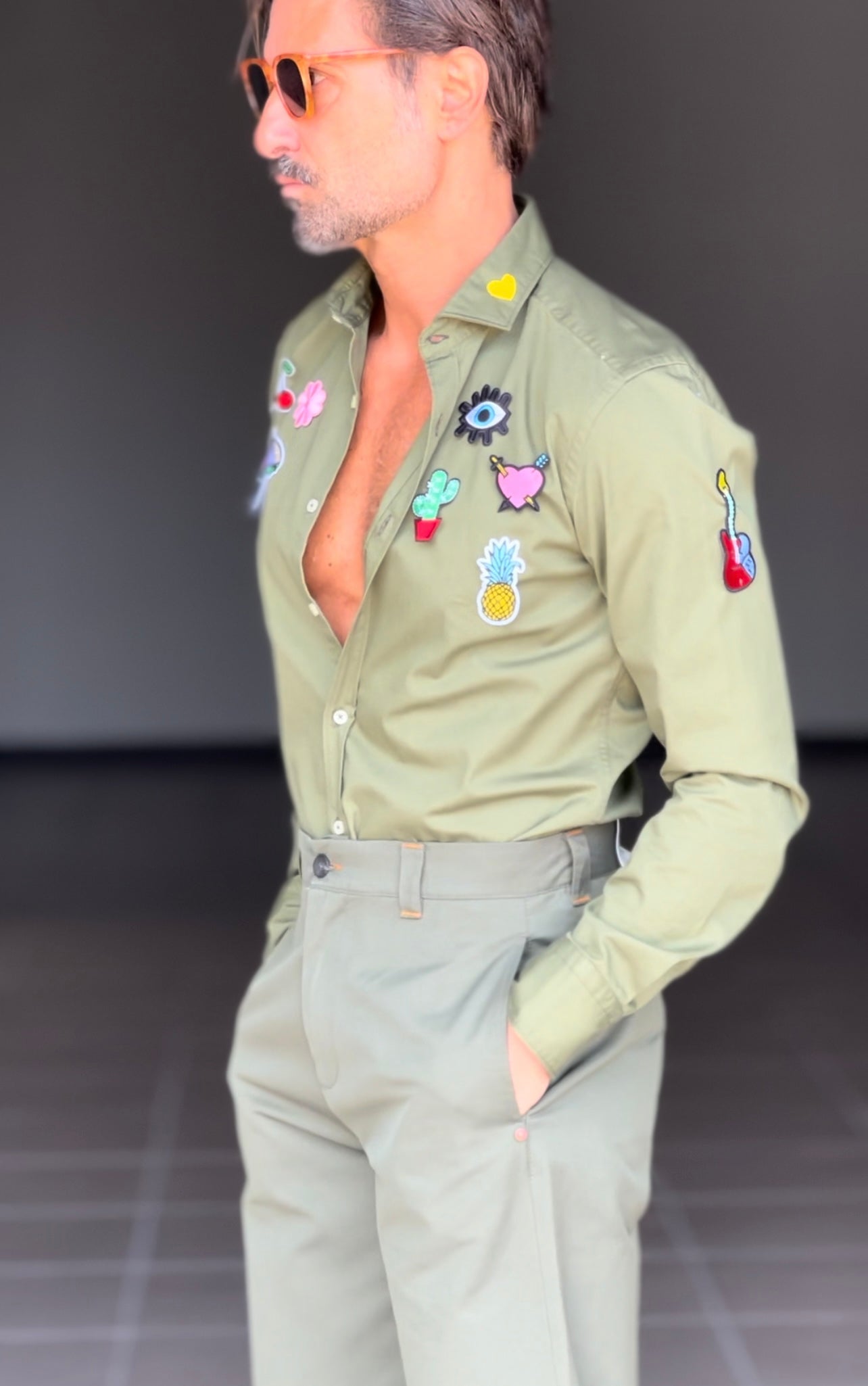 CAMICIA DEPOT VERDE COTONE LAVATO STONE WASHED PATCH (OGNI TAGLIA HA TOPPE DIFFERENTI CI VOGLIONO 3 GIORNI PER ASSEMBLARE LA CAMICIA