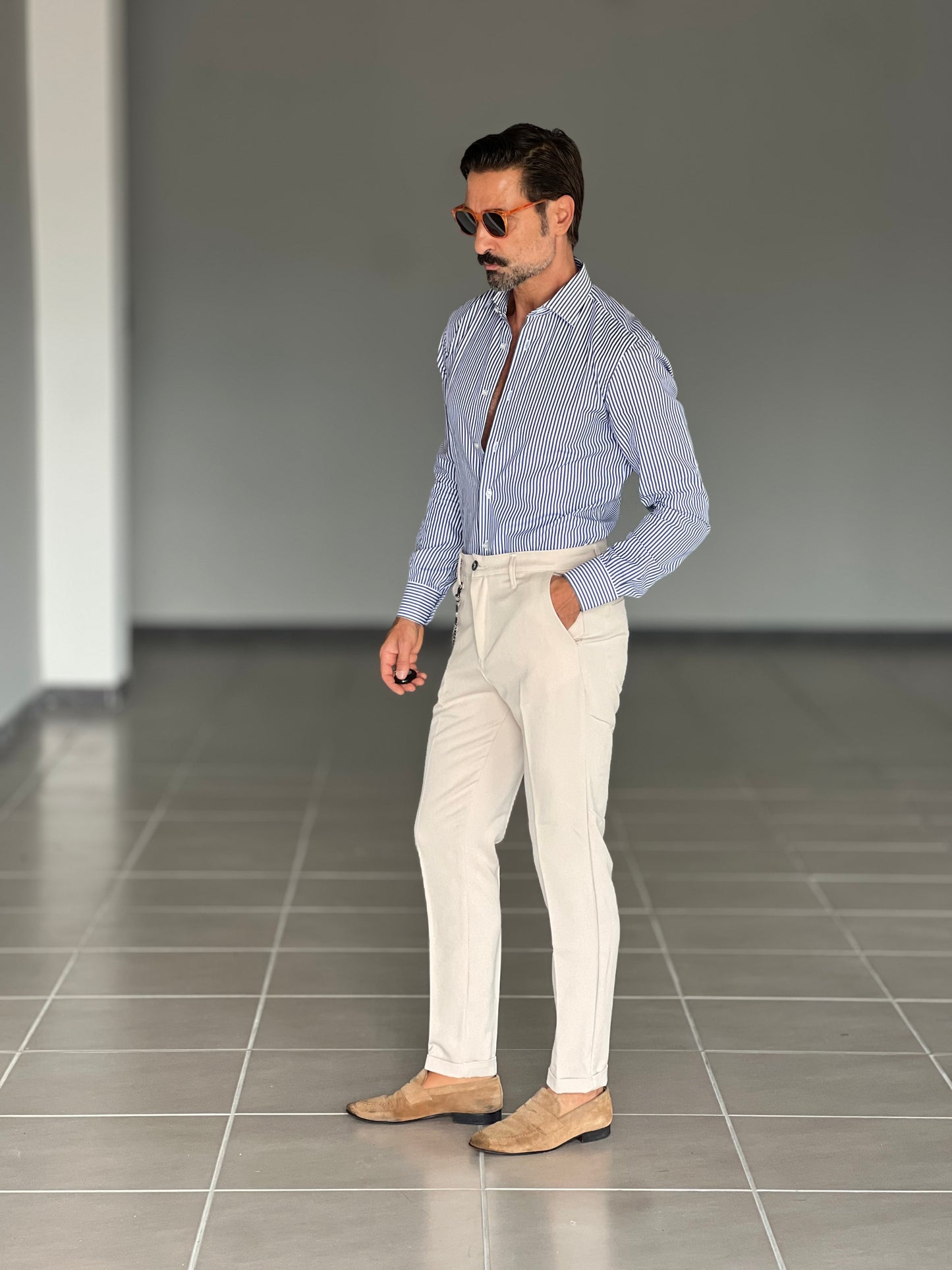 PANTALONE BEIGE VISCOSA E MISTI GAMBA DRITTA TASCA AMERICA