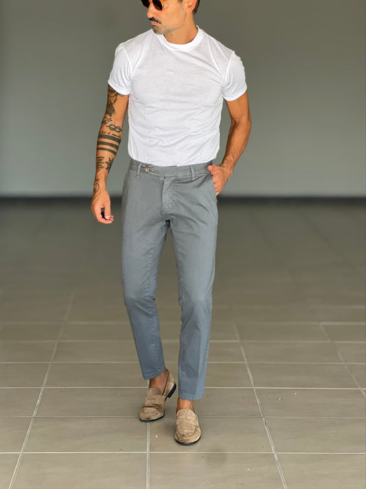 WHITE VISCOSE TROUSERS WITH REGULAR BOTTOM