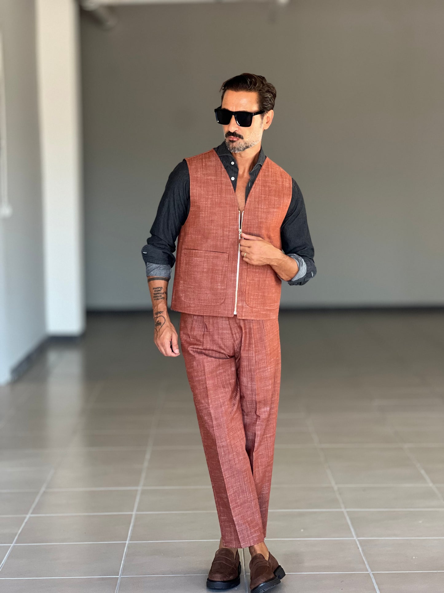 GILET MATTONE FIAMMATO ZIP STONDATO PETRO'