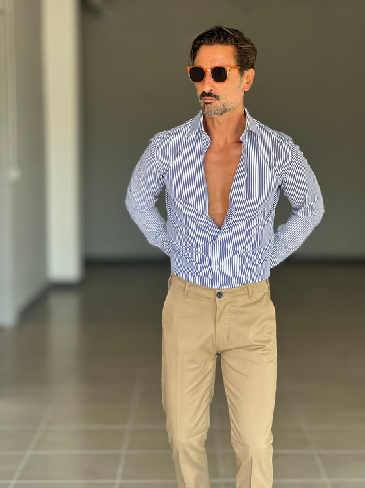 CAMICIA DEPOT BACCHETTA BIANCA E BLU MEDIA