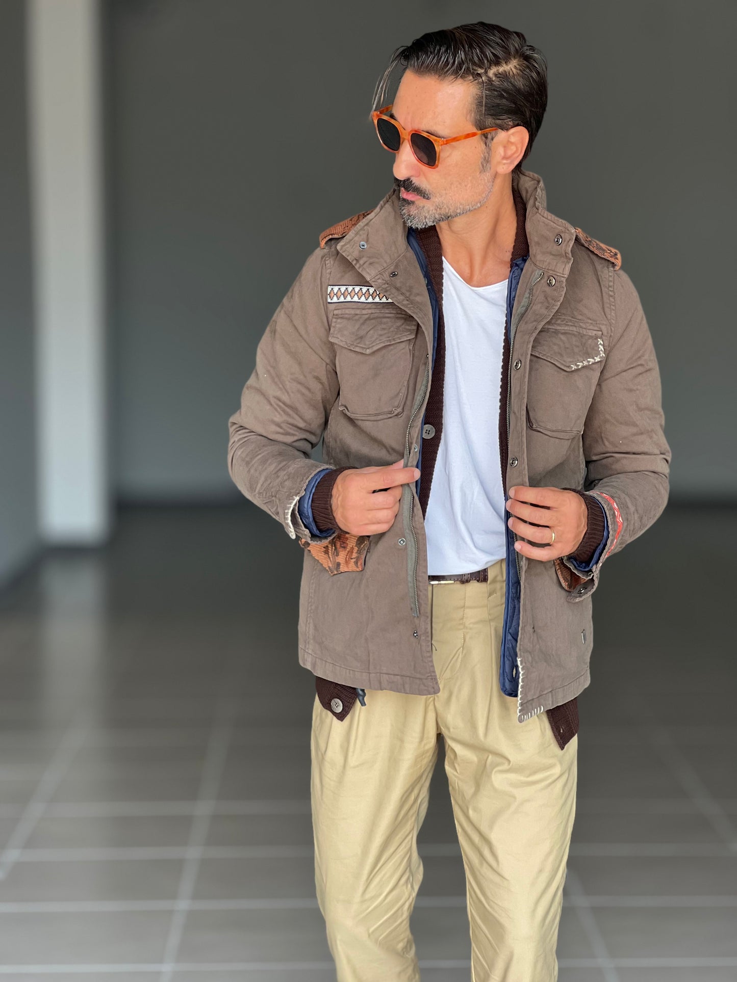 FILL JACKET BL11 VERDE PATCH AZTECHE IMBOTTITA TASCHE