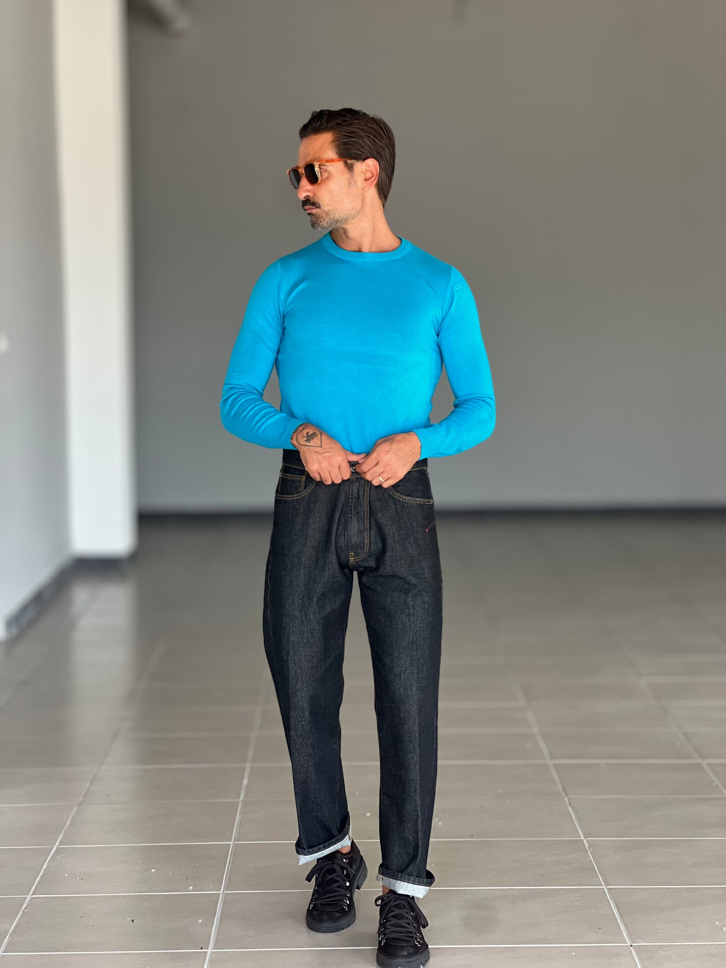 MAGLIA GIRO TURCHESE VISCOSA E MISTI