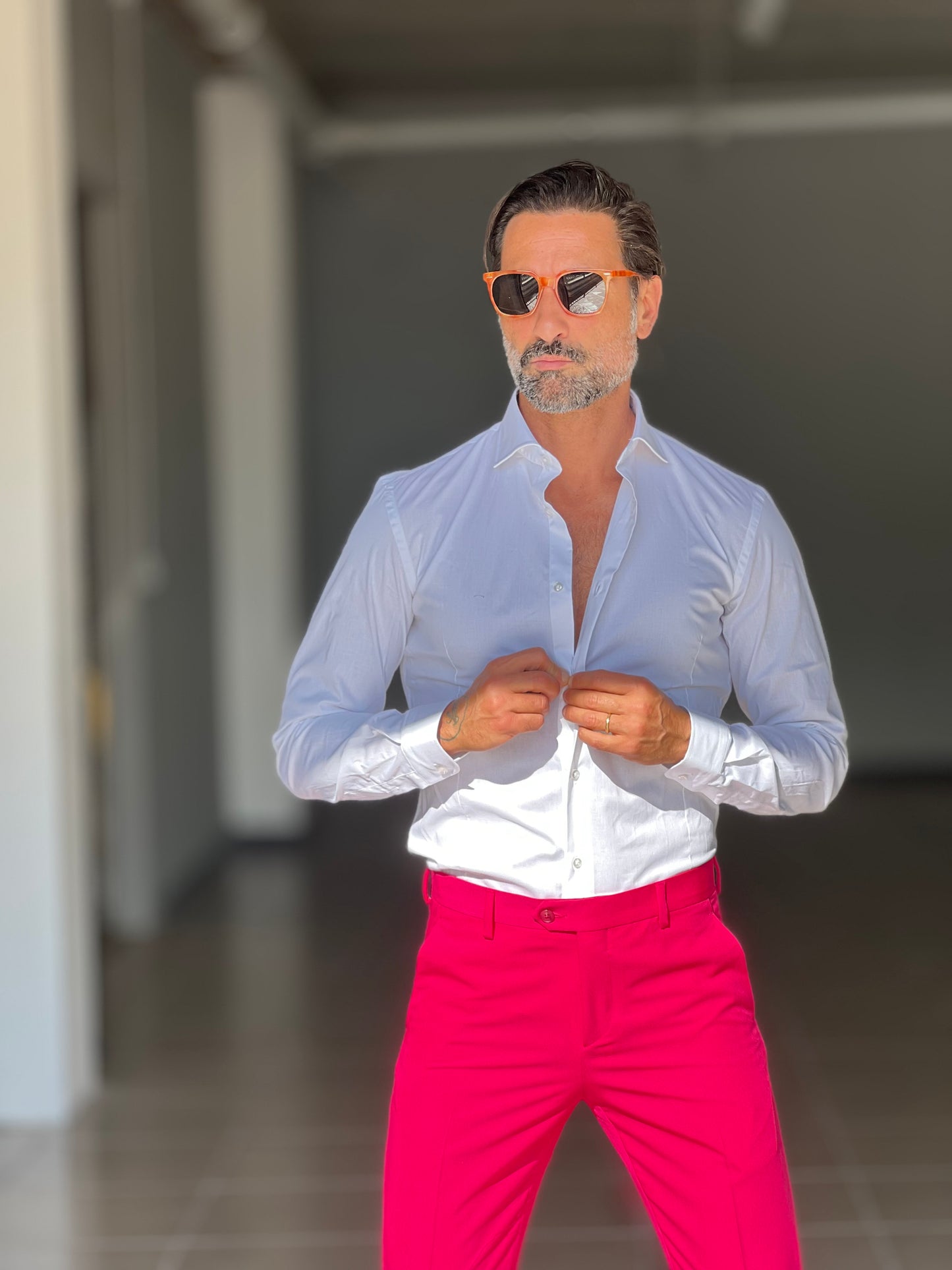 CAMICIA BIANCA COTONE COLLO ITALIANO STRECH