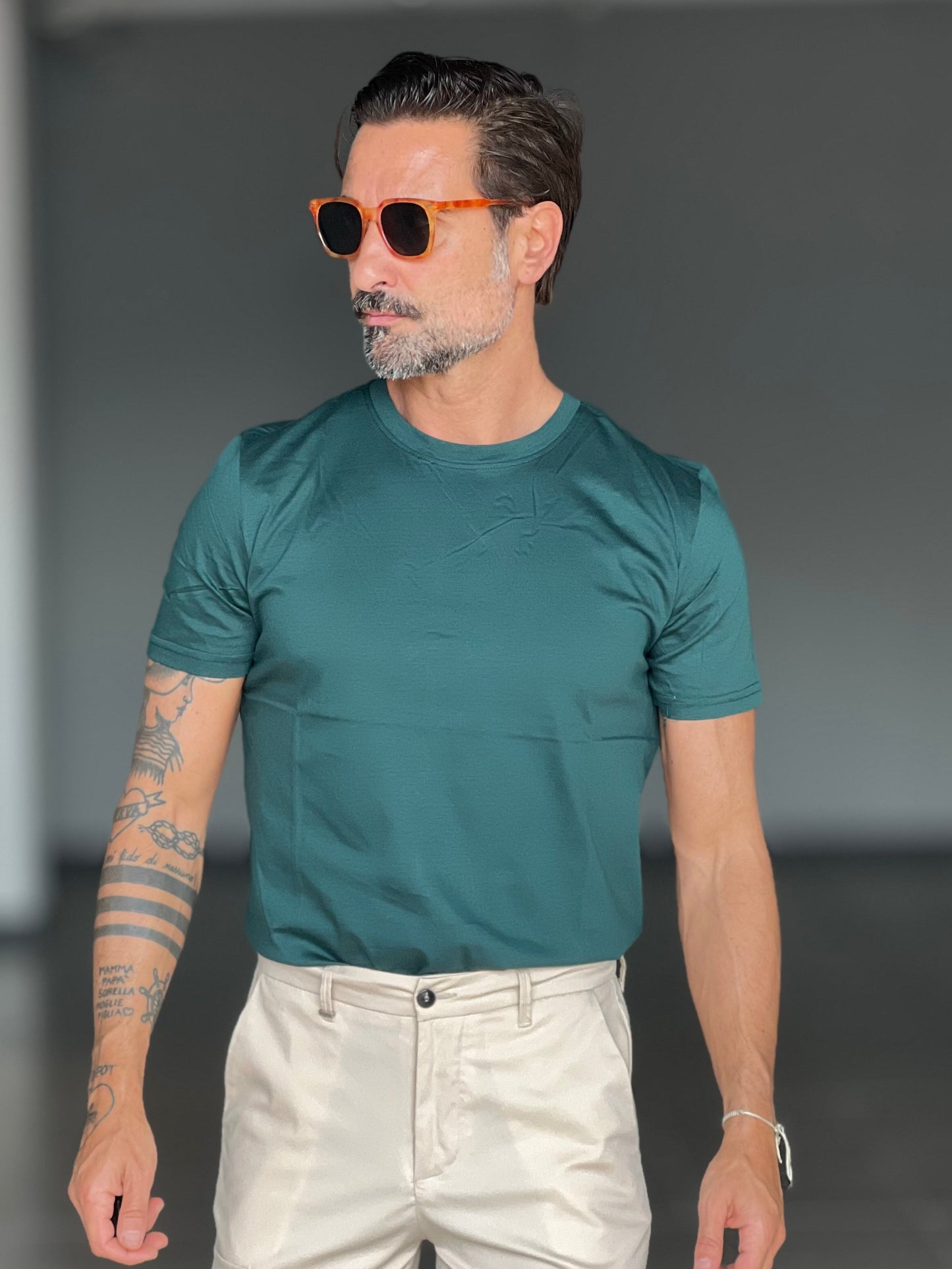 T SHIRT VERDE BOTTIGLIA FILO DI SCOZIA MEZZA MANICA