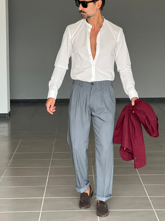 WHITE VISCOSE TROUSERS WITH REGULAR BOTTOM