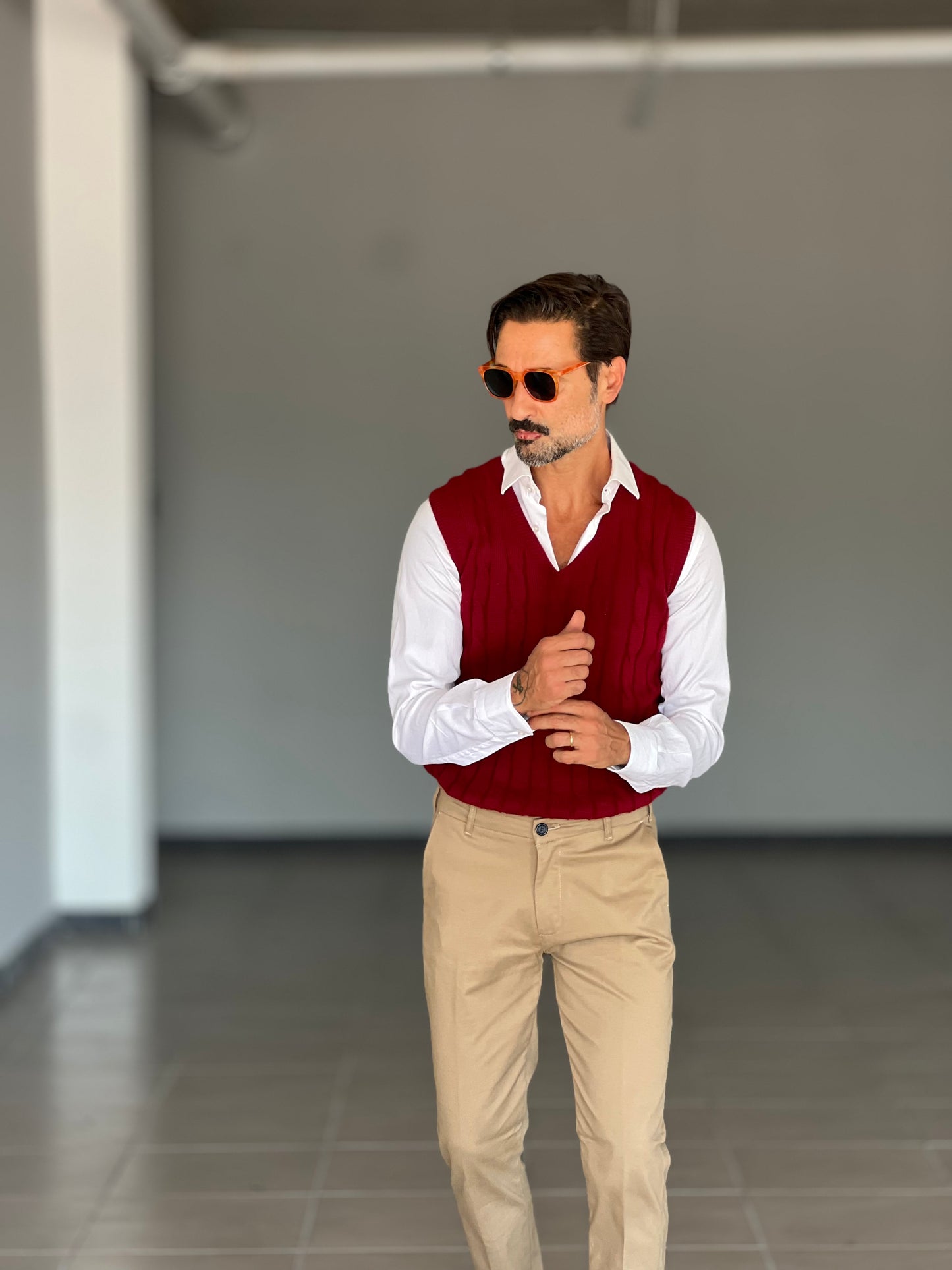 GILET MAGLIA ROSSO TRECCIA INGLESE
