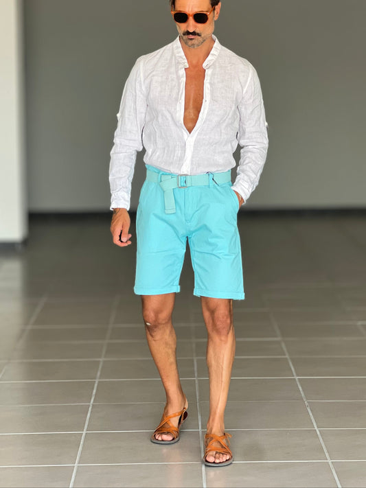 BERMUDA PANTALONE CELESTE MARE COTONE INSERTO CINTURA