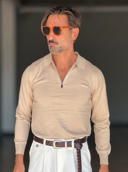 POLO CAMMELLO RASATA ZIP VISCOSA E MISTI