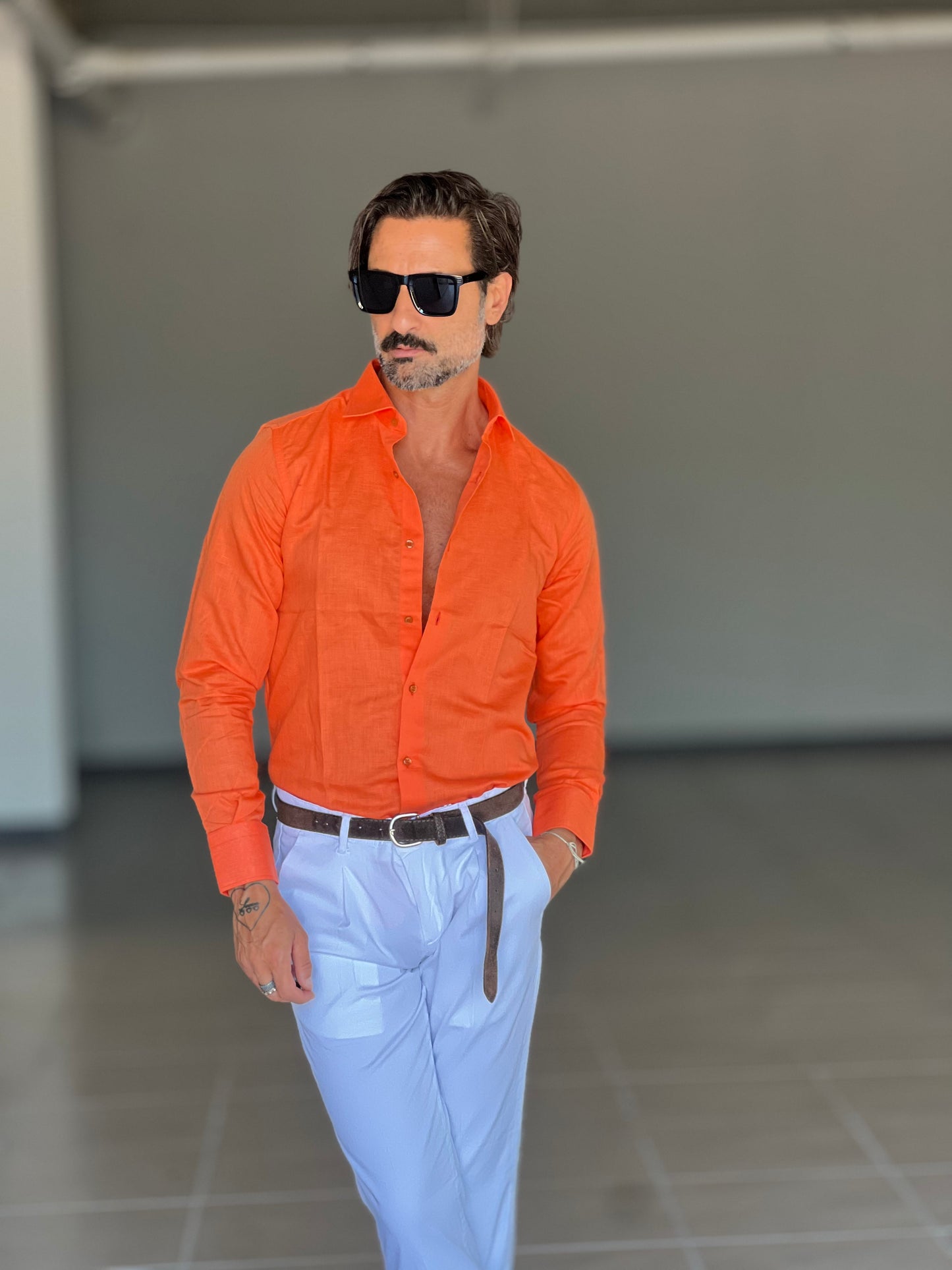 CAMICIA ARANCIO 100%LINO