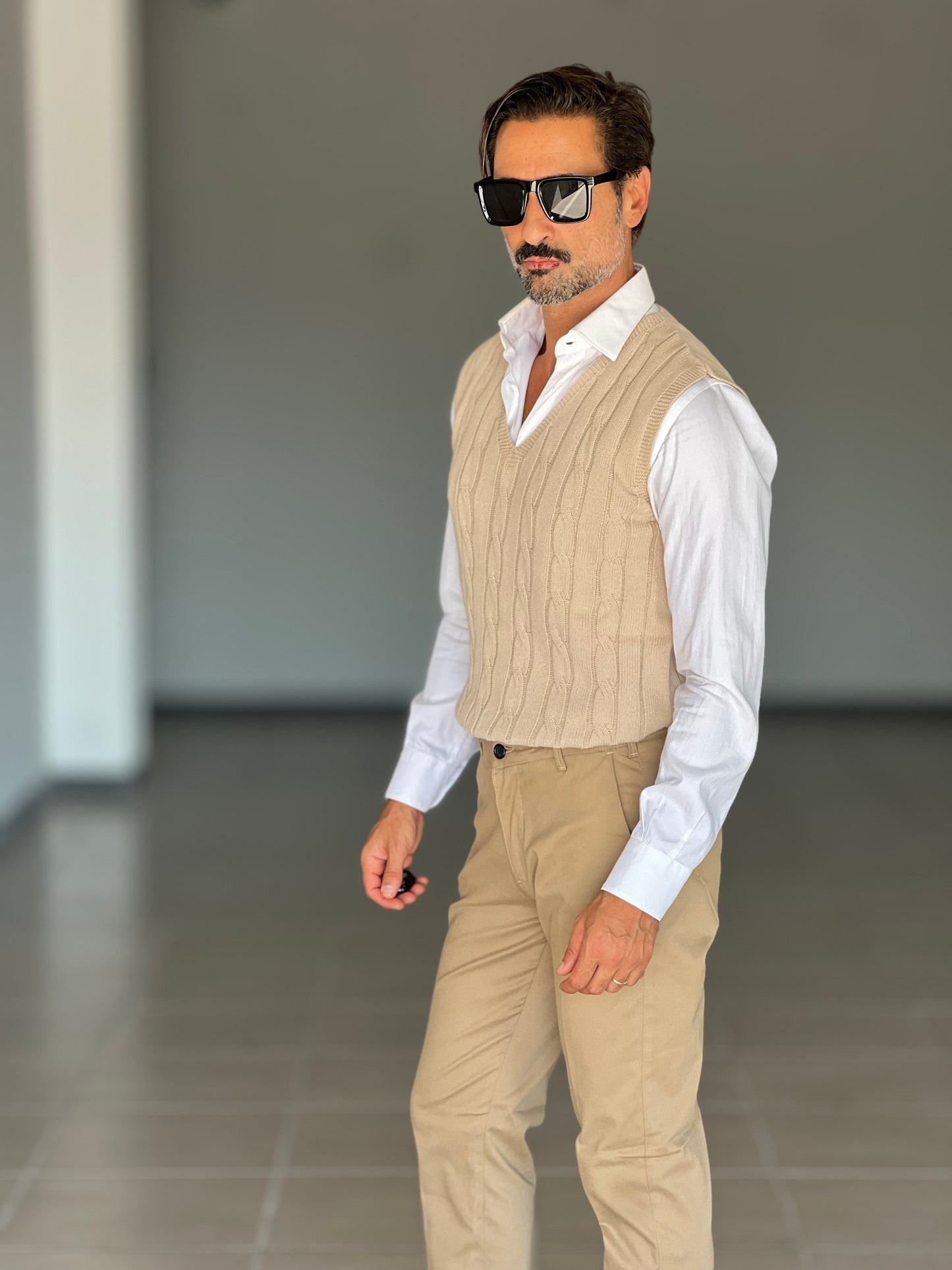 GILET MAGLIA CAMMELLO TRECCIA INGLESE