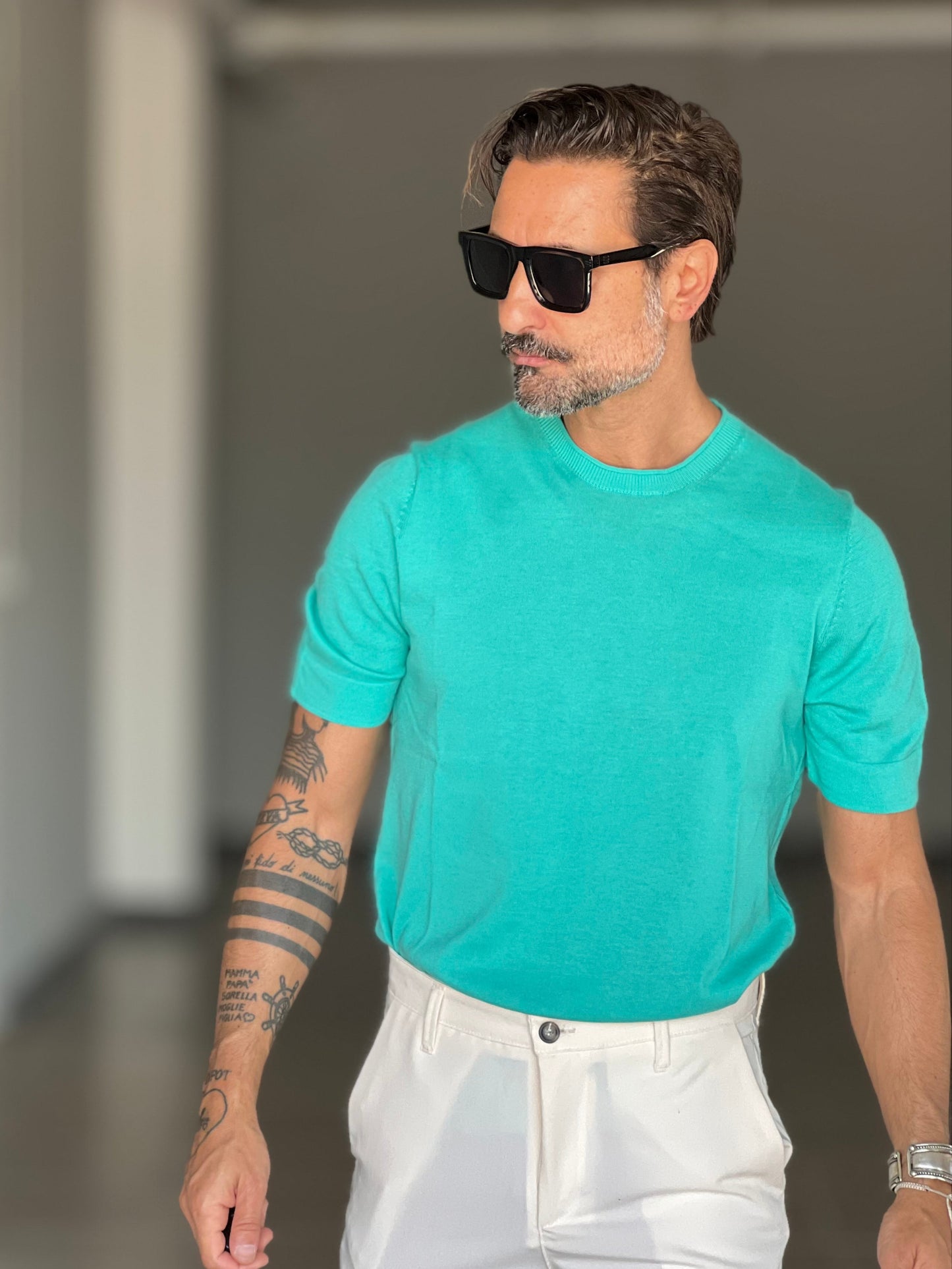 BLUE THREAD COTTON CREW NECK SWEATER