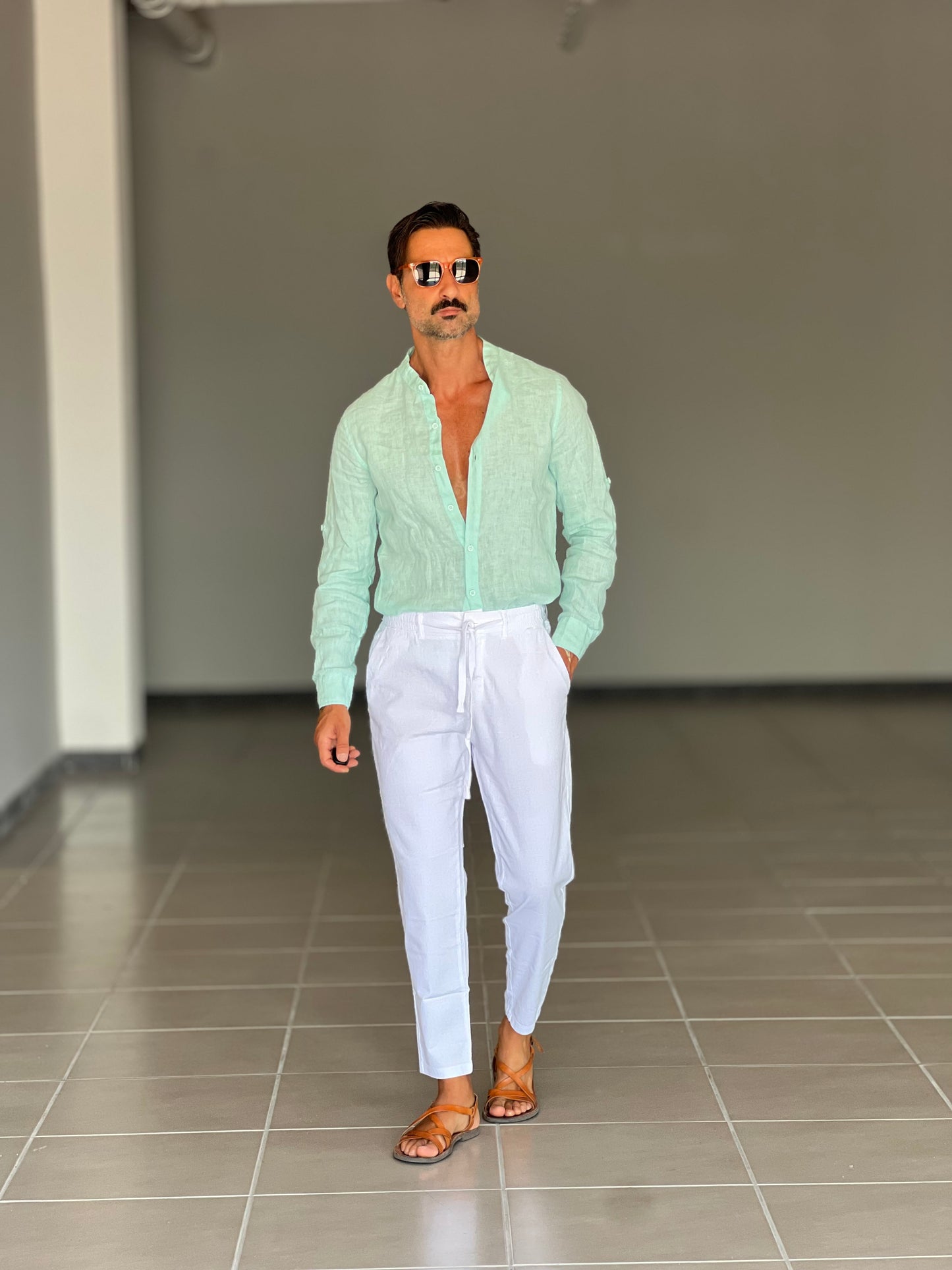 PANTALONE ESTIVO BIANCO EFFETTO LINO GARZATO