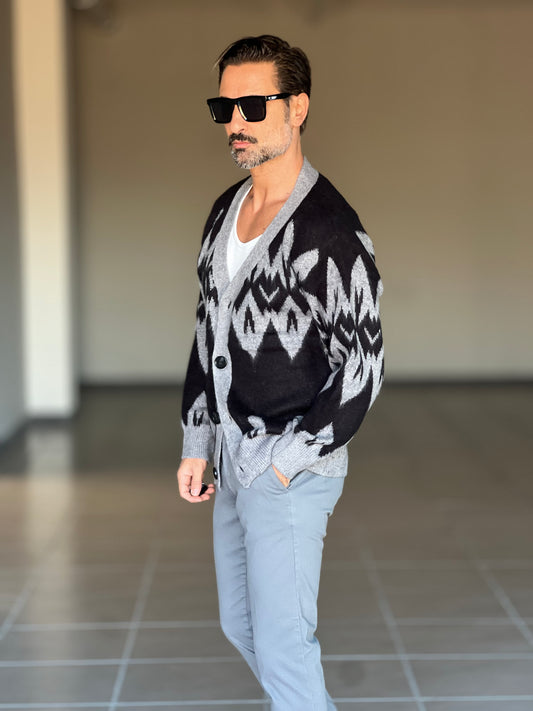 CARDIGAN GRIGIO OVER ZIG ZAG