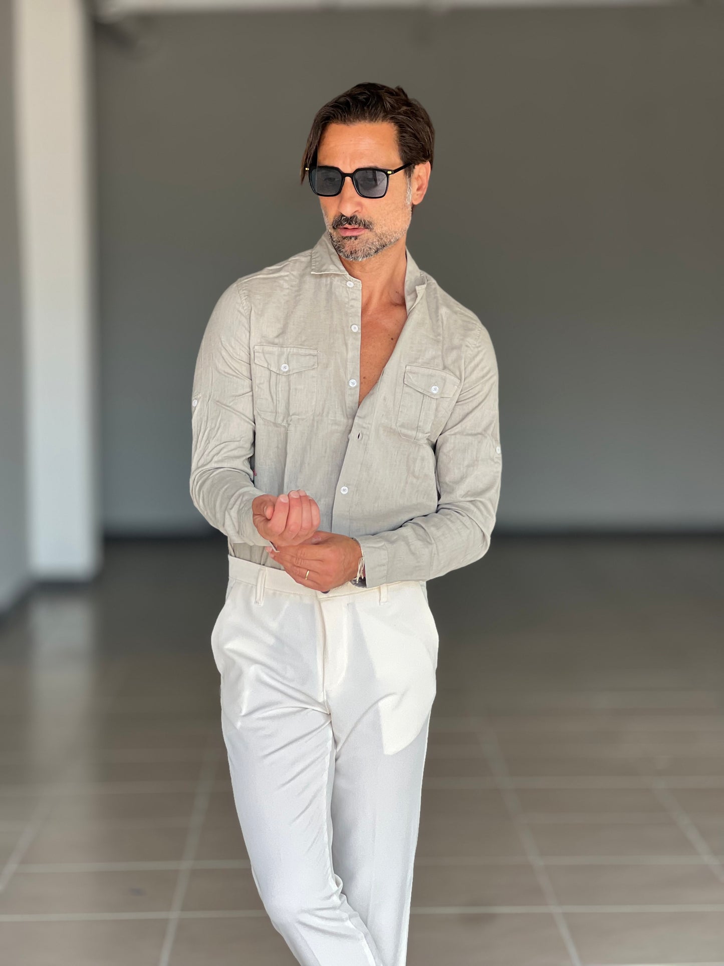 CAMICIA TEXANA MASTICE MISTO LINO
