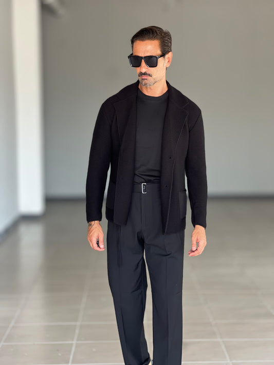 CARDIGAN NERO GIACCA DOPPIOPETTO NIDO D'APE