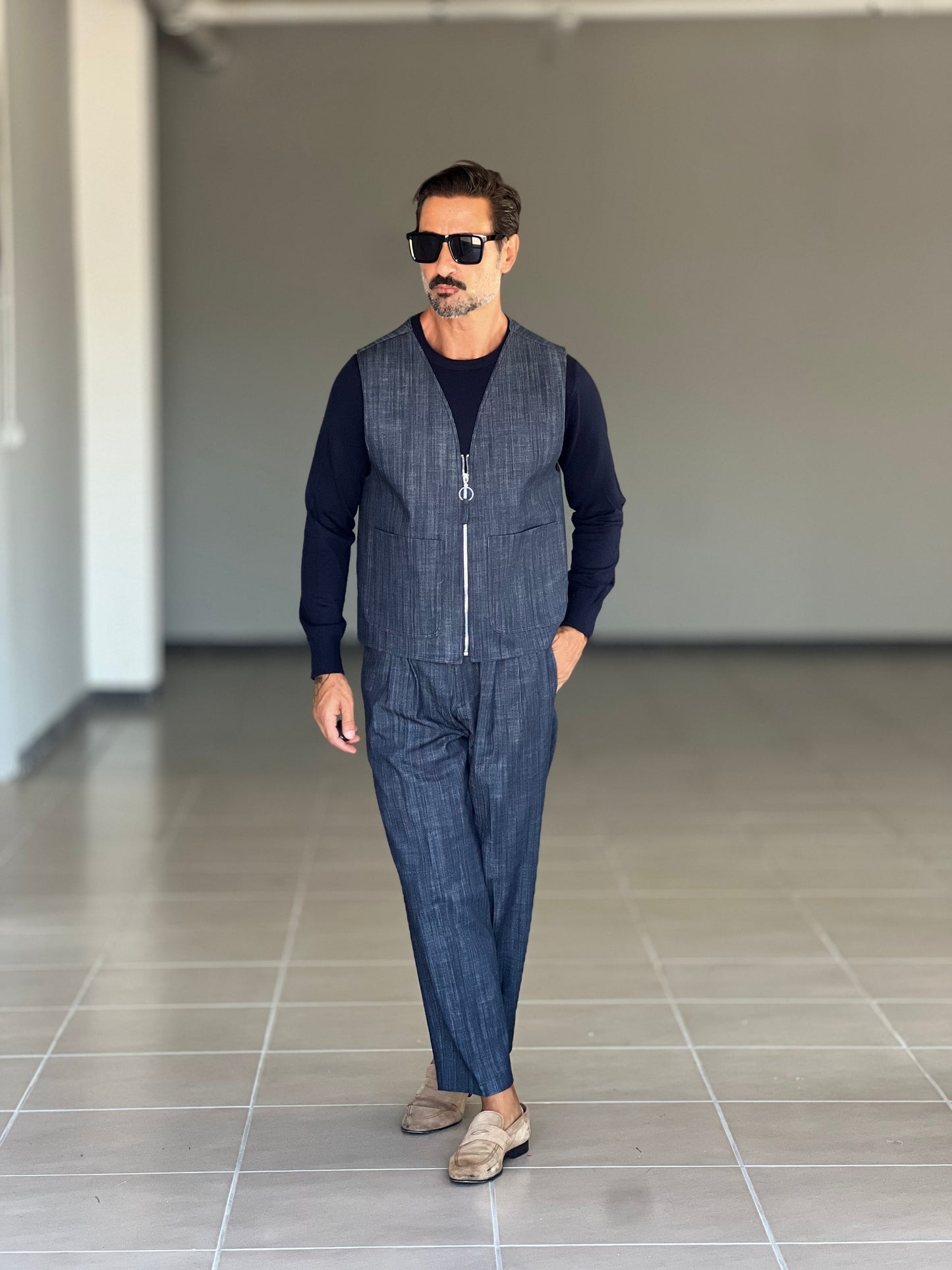 PANTALONE BLU FONDO AMPIO PETRO'