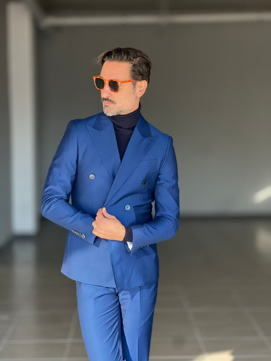 ABITO BLU ROYAL DOPPIOPETTO BOTTONE MADREPERLA VISCOSA E MISTI