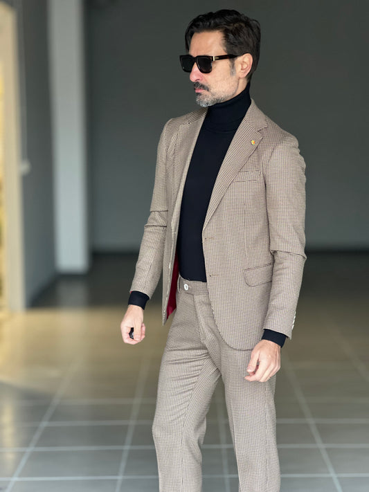 ABITO PIE DE POULE FONDO BEIGE PUNTO MILANO