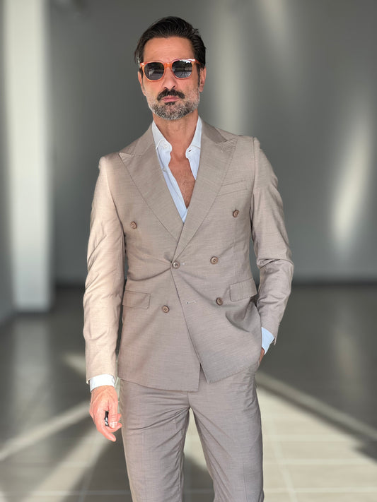 ABITO TABACCO DOPPIOPETTO BOTTONE OSSO VISCOSA E MISTI