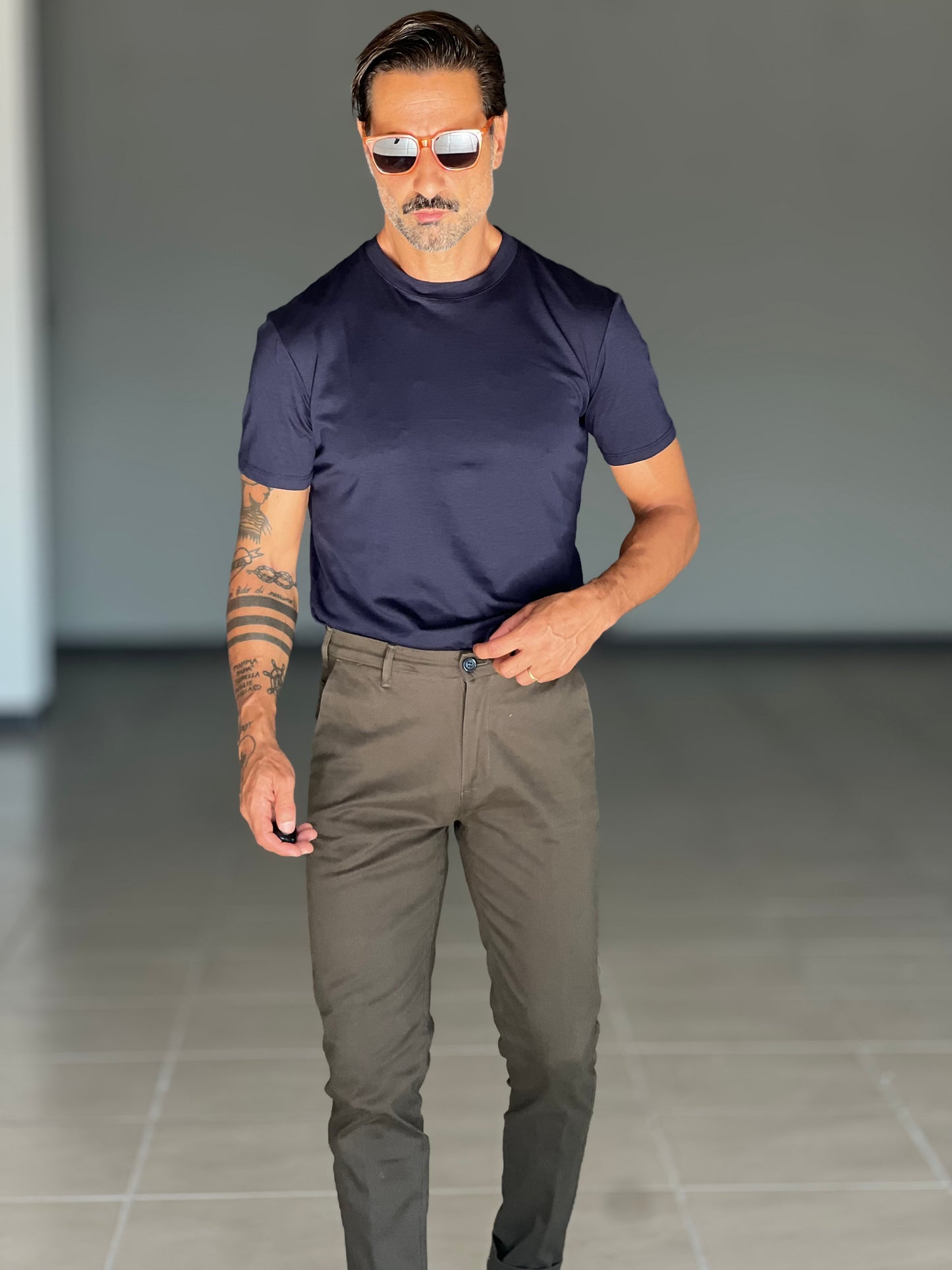 PANTALONE VERDONE GABARDINE DI COTONE