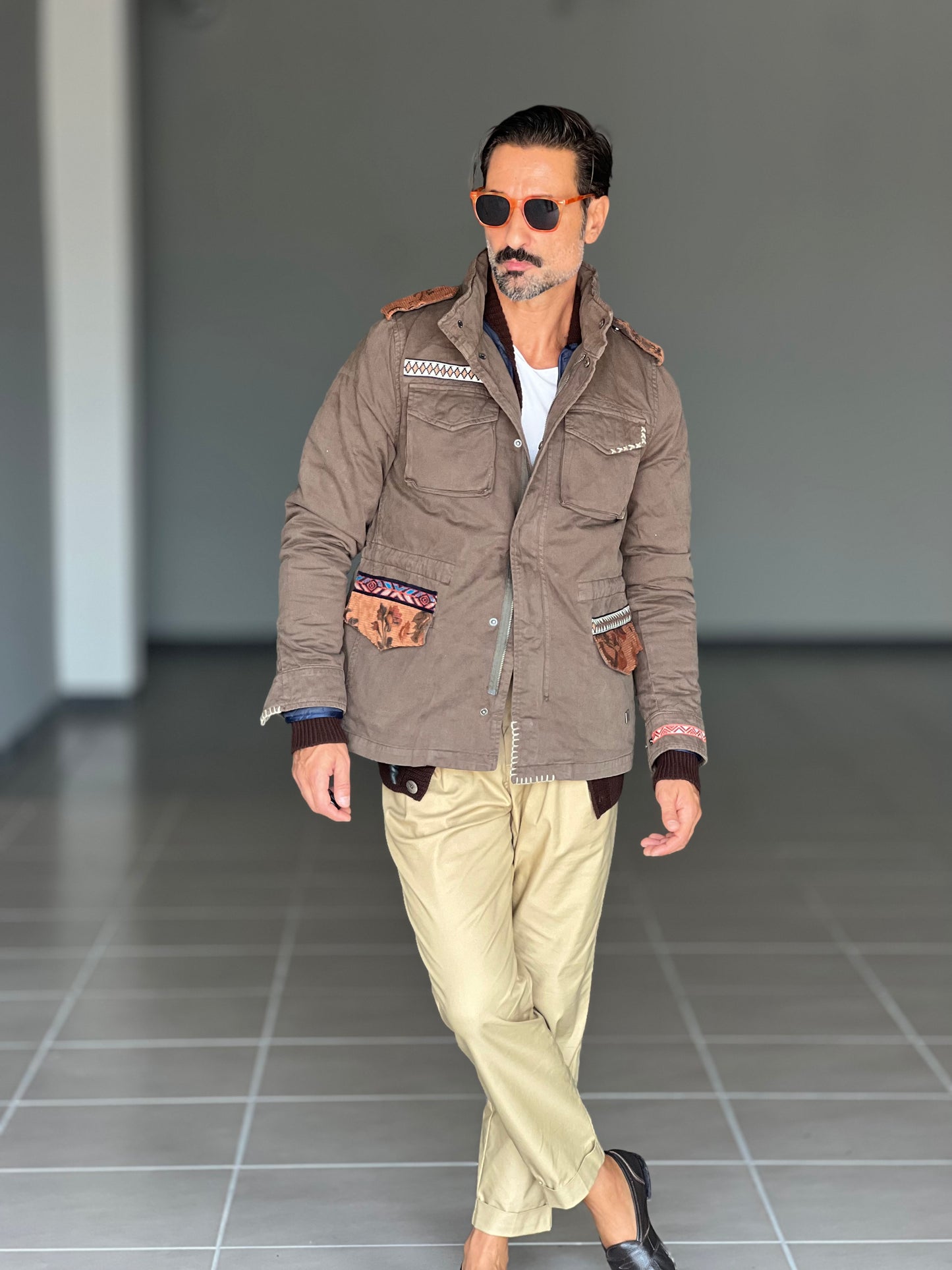 FILL JACKET BL11 VERDE PATCH AZTECHE IMBOTTITA TASCHE