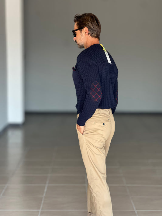 BLUE THREAD COTTON CREW NECK SWEATER