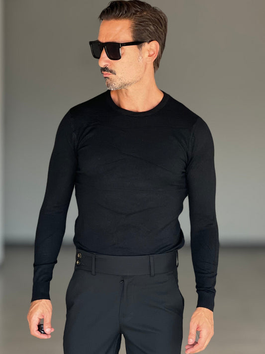 MAGLIA GIRO NERO VISCOSA E MISTI