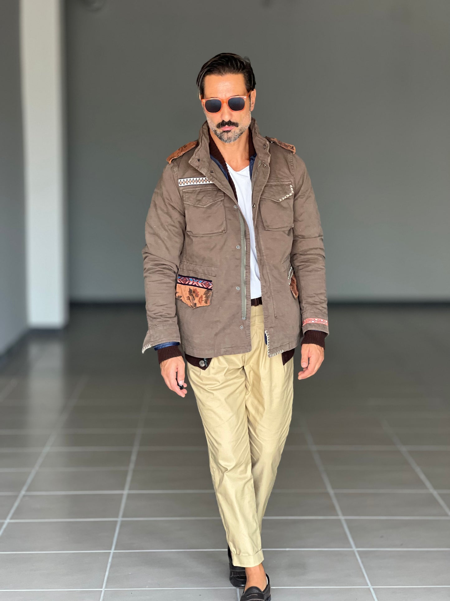 FILL JACKET BL11 VERDE PATCH AZTECHE IMBOTTITA TASCHE