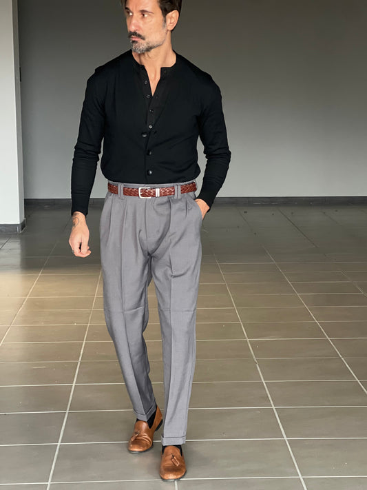 BLACK CHAIN VISCOSE TROUSERS