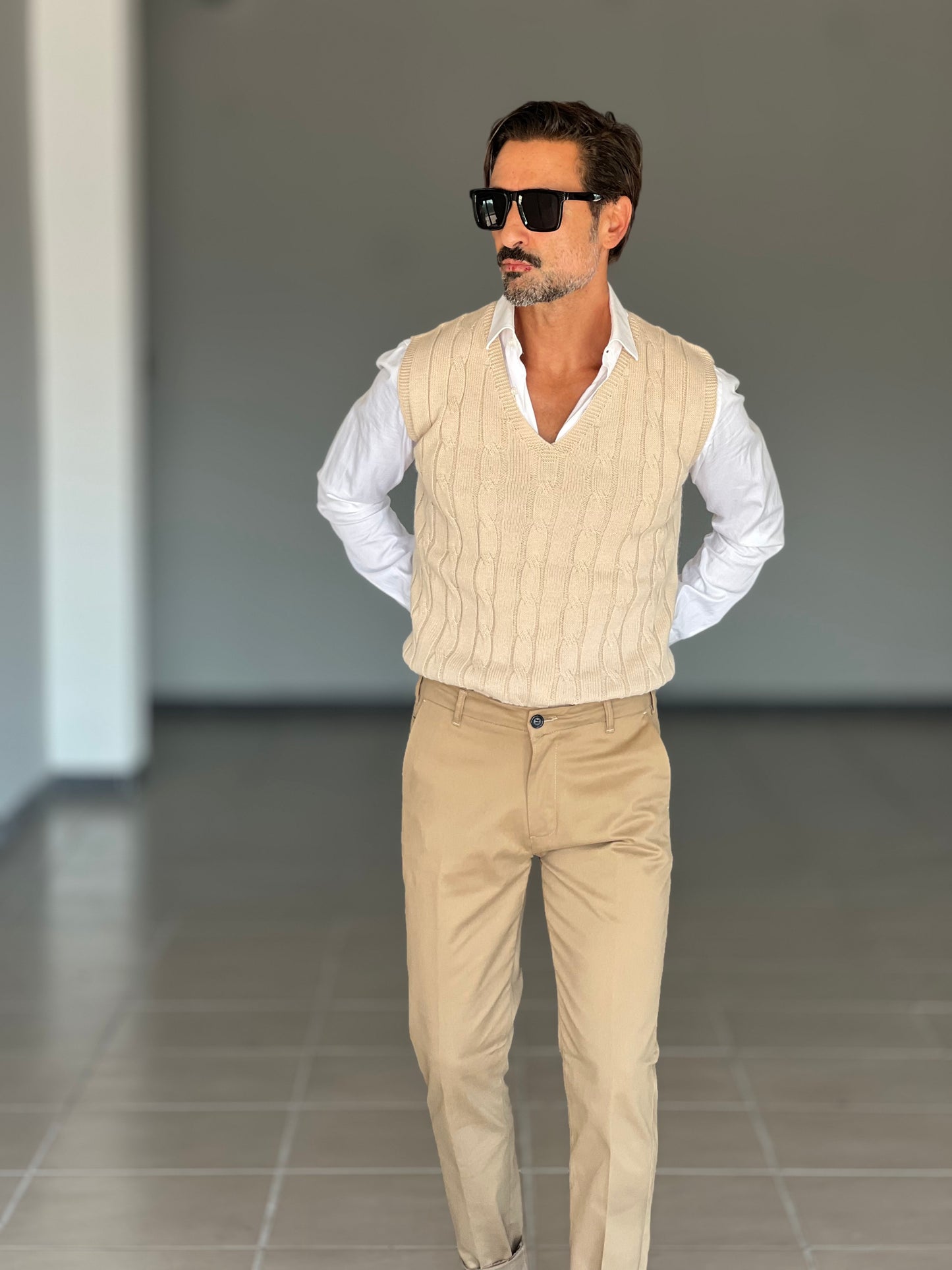 GILET MAGLIA CAMMELLO TRECCIA INGLESE