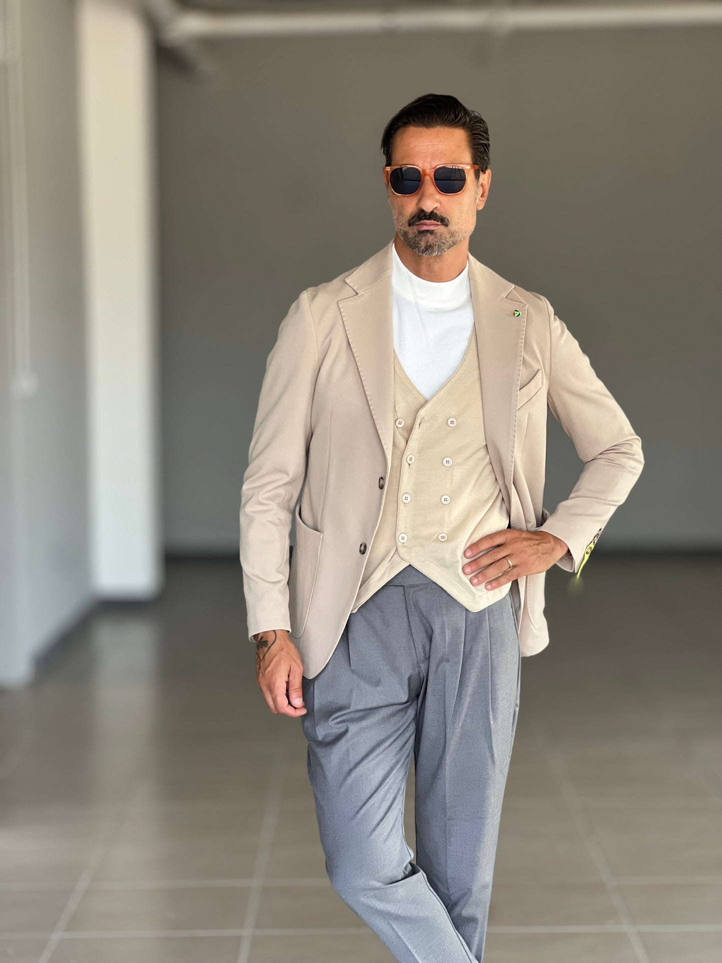 GILET MAGLIA CREMA DOPPIOPETTO