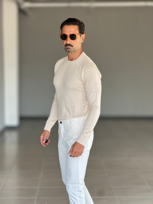 BLUE THREAD COTTON CREW NECK SWEATER