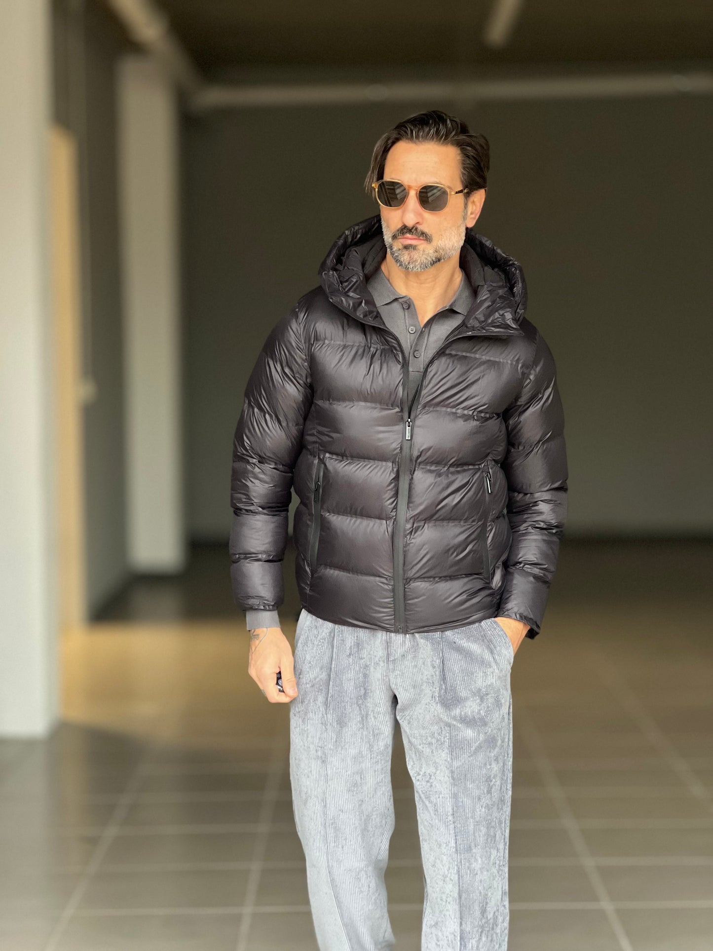 PIUMINO NERO TECNCO COLLO SCIARPA CAPPUCCIO TELAMIRA