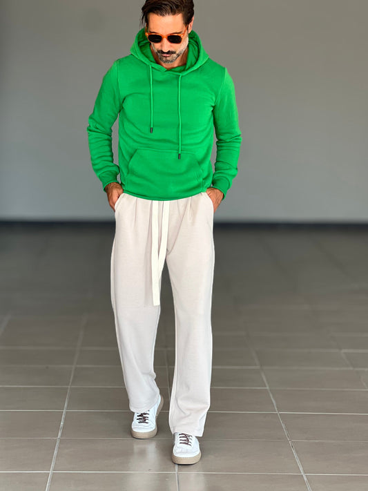 WHITE VISCOSE TROUSERS WITH REGULAR BOTTOM