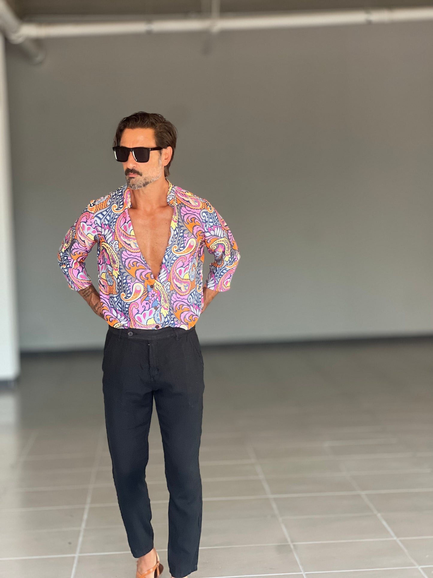 PANTALONE ESTIVO NERO LINO GARZATO