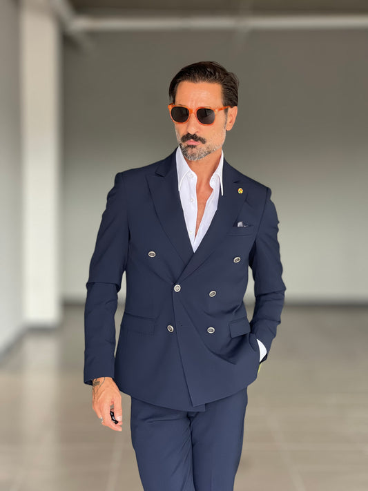 ABITO BLU NOTTE DOPPIOPETTO BOTTONE METALLO VISCOSA E MISTI