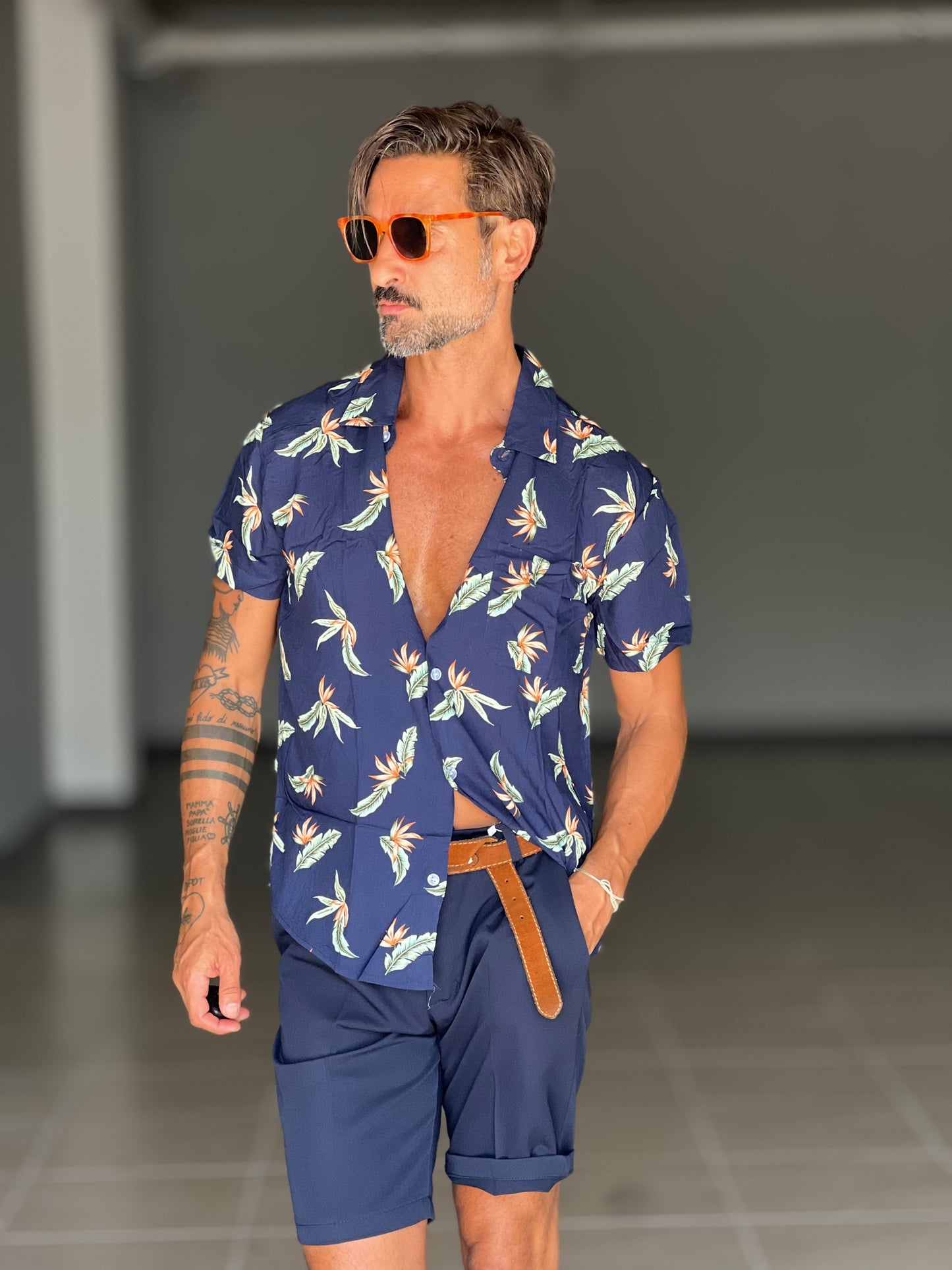 CAMICIA FIORE FONDO BLU MEZZA MANICA VISCOSA